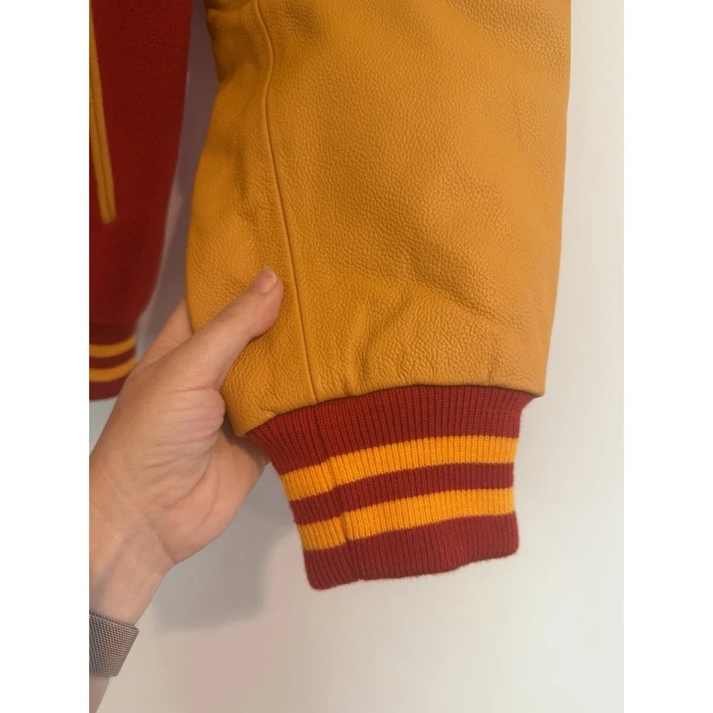Stewart & Strauss Cardinal Red & Gold Varsity Letterman Jacket M Leather & Wool